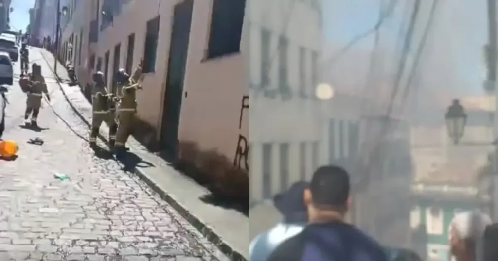 Casarão no Pelourinho é atingido por incêndio e famílias são retiradas do imóvel